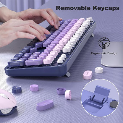 MOFII Wireless Keyboard and Mouse Combo, 2.4GHz Retro Typewriter Keyboard Full Size, Cute Wireless Mice, USB Dongle Plug and Play, for Laptop, PC, Desktop, Windows (Purple Gradient Color)