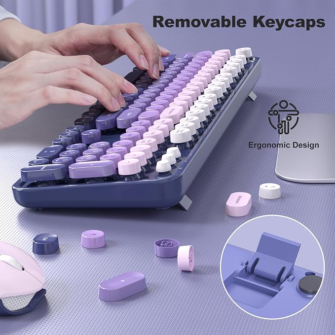 MOFII Wireless Computer Keyboard and Mouse Combo, Typewriter Full Size Keyboard with Number Pad and 2 in 1 USB Connected Mouse for PC Laptop Desktop Windows (Purple)