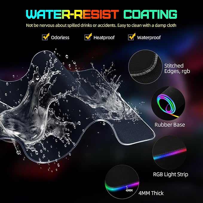 Mouse Pad with Wireless Charging, RGB Gaming Mousepad, Large Desk Mat with Ultra-Smooth Surface, Non-Slip Mouse Mat, Waterproof Computer Keyboard Pad with 18W QC Power Adapter, 800x400x4MM, Black