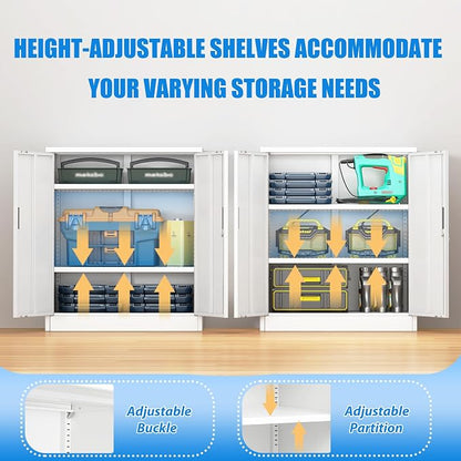 BESFUR Metal Storage Cabinet with Lock and 2 Adjustable Shelves, 36" H Lockable Storage Cabinet for Home, Office, Garage, Utility Room and Basement(White)