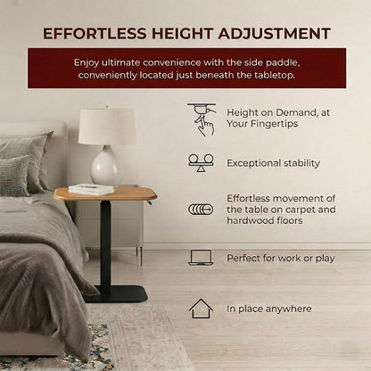 Elevance Height Adjustable Side Table, Black Base, Golden Maple Top | Sofa Laptop Table for Couch & Bed | Small C-Shape End Table for Home or Office