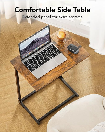 Pipishell C-Shaped Side Table, C Table for Sofa with Two-Piece Desktop & Metal Frame, Large Surface End Table for Living Room, Bedroom, Beside, and Home Office, Rustic Design