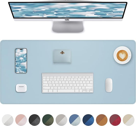 AFIING Desk Pad Protector 23.6" x 13.7" - Non-Slip Waterproof PU Leather Desk Mat for Mouse, Keyboard, Laptop, Office and Home Workspace (Light Blue)