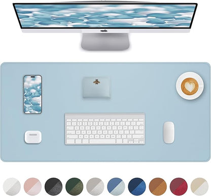 PU Leather Desk Mat Protector - 36"x17" Large Non-Slip Office Desk Pad, Waterproof Keyboard & Mouse Pad, Premium Workstation Cover for Home & Office (Light Blue)