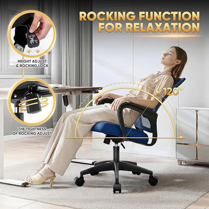 Magshion Ergonomic Office Chair Pack of 2, Mid-Back Mesh Desk Chair, Adjustable Swivel Computer Chair with Lumbar Support & Breathable Backrest for Gaming, Work, Study, 300 Lbs Capacity, Navy Blue