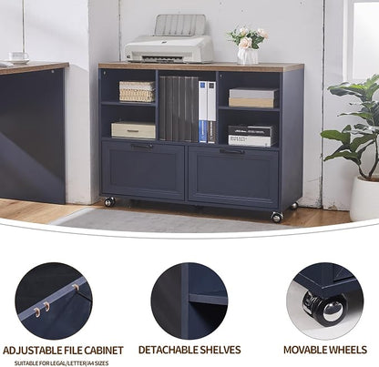 60" Farmhouse Executive Desk with 40" Mobile File Cabinet,L Shaped Desk Set with Charging Station,Office Desk with Storage Drawers,Wood Computer Desk Set for Office Work,Home Study