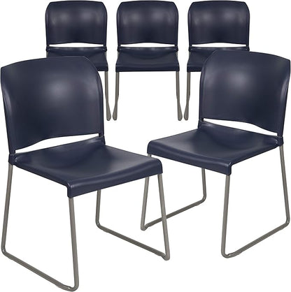 Flash Furniture Hercules Series Contoured Stacking Chairs for Waiting Rooms and Offices, Ergonomic Lobby Chairs with Curved Back, Set of 5, Navy