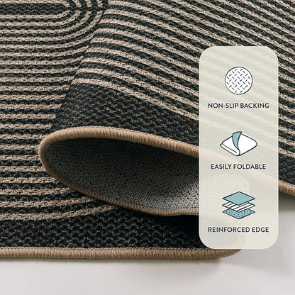 Lahome Enfys Rainbow Easy Jute Outdoor Carpet, Washable Rugs 9x12 for Living Room Patio Large Farmhouse Indoor Outdoor Carpet, Contemporary Black Dining Room Rugs for Under Table Office Backyard