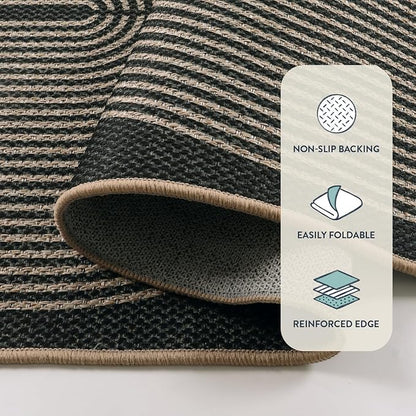 Lahome Enfys Modern Rainbow Round Rug, 6ft Easy Jute Circle Patio Rug Washable Indoor Outdoor Carpet for Living Room, Farmhouse Natural Contemporary Round Mat for Entryway Backyard Porch