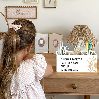 Boho Mental Health Inspirational Pen Holder, Motivational Pencil Holder for Desk, Boho Sunshine Inspirational Wooden Box Sign Decorations for Therapy Counselor Office Classroom Desk Tabletop