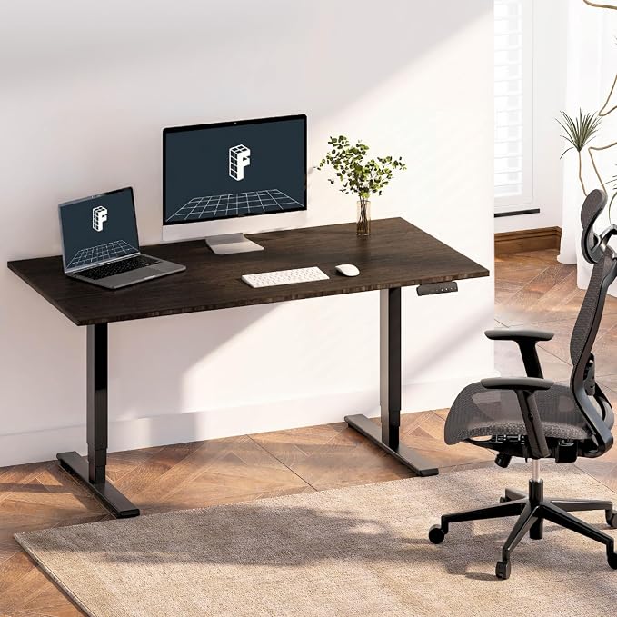 FLEXISPOT E6 Bamboo 3-Stage Dual Motor Electric Standing Desk 60 x 30 Sit Stand Up Desk, Holds 220 lbs, Adjustable Height w/Memory Presets, Solid Walnut Bamboo Desktop & White Frame, Ships in 2 Boxes