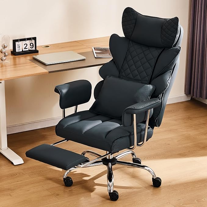 DYHOME 500 lbs Reclining Massage Office Chair with Foot Rest, Kneading Massage Home Office Chairs, High Back Office Desk Chair, Thicker Cushion, Big and Tall Ergonomic Chair for Heavy People, Black