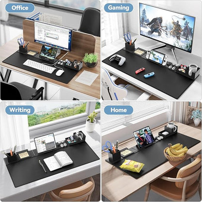 KDD Desk Pad Mat Set, 6 in 1 Mouse Mat with Magnetic Desktop Storage Accessories DIY Feature for Phone and Tablet Stand/Cup Holder/Pen Card Holder/Cable Management for Home Office Accessories