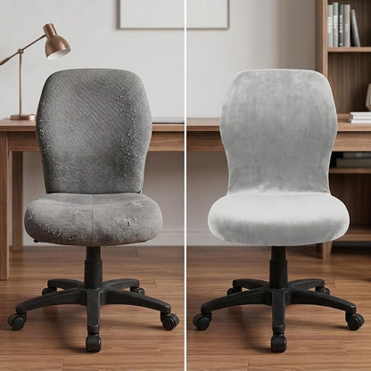Deisy Dee Velvet Stretch Armless Office Chair Covers - Colorful Stretch Slipcover for Desk Chairs (Sliver)