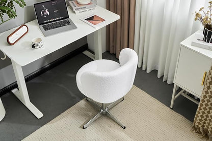 VINGLI Cute Small Swivel Desk Chair Comfy no Wheels,Ergonomic Low-Back Lumbar Support Vanity Nail Tech Computer Task StoolGirls Women Kids Chair for Home Office,Height Adjustable,Teddy Fleece,White