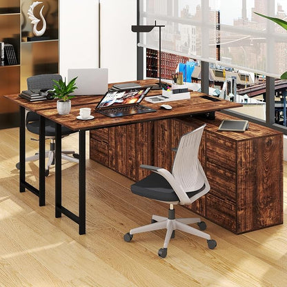 GOFLAME 54.5” L Shaped Computer Desk with Power Outlet, Reversible Corner Desk with File Cabinet and 3 Drawers, PC Desk Study Writing Table Workstation for Home Office, Small Space, Rustic Brown