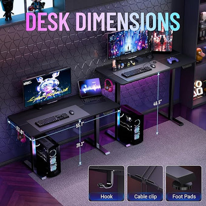 Veken 55 Inch Large Electric Standing Gaming Desk, Heights Adjustable,Sit to Stand Up, Work Home Office Computer Table for Study, Walking Pad, Writing, and Games, Wooden Desktop Desks, Black | Height Adjustable Sit Stand Up Computer Tables for Home Off...