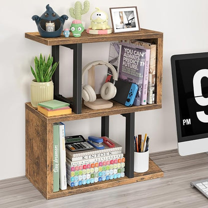 Desktop Bookshelf for Top of Desk Shelf - Brown Book Organizer 3-Tier Shelves Storage Small Bookcase Hutch for Dorm Office College
