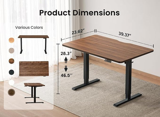 BANTI 40 × 24 Inches Standing Desk, Ergonomic, Electric Height Adjustable, Sit and Stand Up, Computer Office Desk with Splice Board, Black Frame/Black Walnut Top