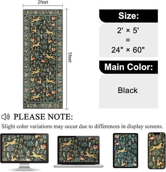 DUKINO 2x5 Rug for Hallway, Washable Kitchen Runner Rug with Non Slip Backing, Soft Low Pile Vintage Animal Runner for Bedroom, Kitchen, Hallway, Entryway, Laundry, Black