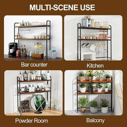 Desk Shelf, 2-Tier Desktop Hutch Bookshelf with Pegboard Hooks Set, Metal Table Top Bookcase for Computer, Freestanding Countertop Storage Organizer Rack for Dorm, Office & Home, Black, 45.3"