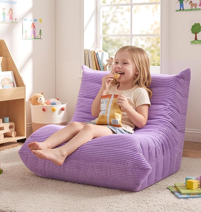 Hobestluk Small Bean Bag Chair Faux Fur Fabric BeanBag Couch for Playroom | Purple Corduroy,Ergonomic Design,Memory Foam,Strong Supportive,No Assembly Required,Decorative Style for Living Room Bedroom