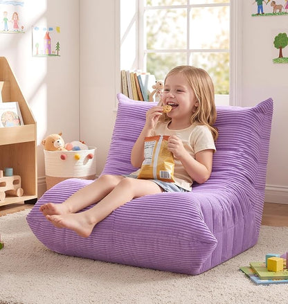 Hobestluk Small Bean Bag Chair Faux Fur Fabric BeanBag Couch for Playroom | Purple Corduroy,Ergonomic Design,Memory Foam,Strong Supportive,No Assembly Required,Decorative Style for Living Room Bedroom