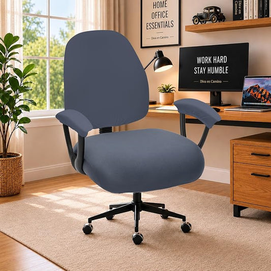 Stretchable Desk Office Chair Seat Covers - Universal Spandex Computer Chair Slipcover - Removable Washable Rotating Backrest Coverings & Cushion Protectors & Armrest Covers for Dogs, Cats, Pets