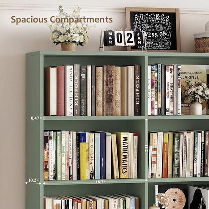 HOSTACK 71" Tall Triple Wide Bookshelf with Doors & Drawers, Modern Wood Bookcase for Storage, 6-Tier Large Bookcase with Display Shelves, Space-Saving Bookshelf for Living Room, Home Office, Green