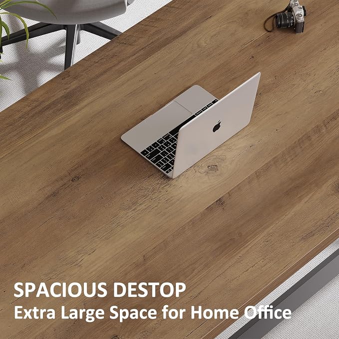 IBF Rustic Office Desk Table, Industrial Long Wood Computer Desk for Home Office, Modern Large Wide Simple Pc Gaming Workstation Executive Writing Desks Big Table for Work Study, Rustic Oak, 60 Inch
