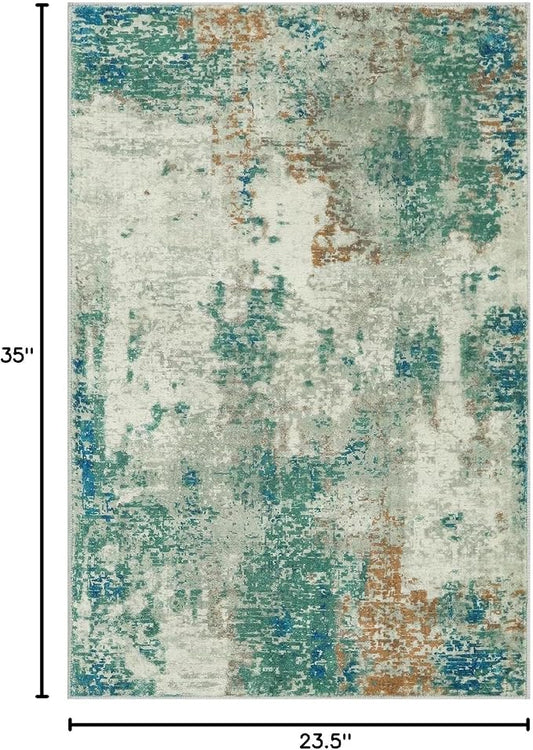 Lahome Modern Abstract Area Rug - 2x3 Small Entryway Rug Washable Rugs for Kitchen Non-Slip Soft Front Indoor Doormat Low Pile, Accent Throw Carpet for Bathroom Laundry Floor Mats,Green/Grey