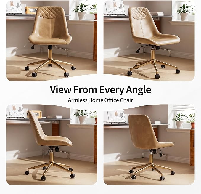 DUHOME Modern PU Leather Office Chair Desk Chair Swivel Computer Chair with Gold Base Camel