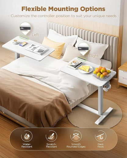 Overbed Bedside Table with Wheels, Electric Standing Desk Adjustable Height, Small Computer Desk for Home Office, Rolling Laptop Desk for Bed, Sofa, or Hospital Use (24"x16",White)