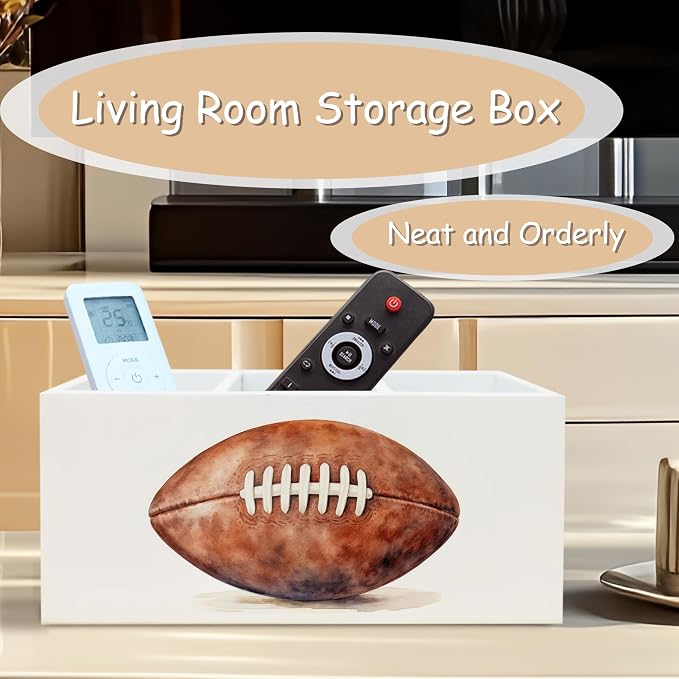 American Football Pen Pencil Holder Organizer for Desk, Gifts for Football Fan Lovers Players Wooden Box Block Sign for Home Office Tabletop Decor