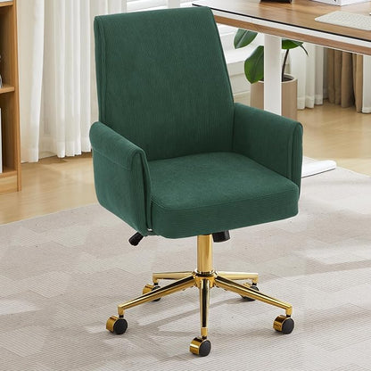 YITAI Stripes Velvet 360°Swivel Desk Chair, Modern Height Adjustable Home Office Armchair with Gold Base and Wheels for Vanity, Comfy Computer Chair for Study Living Room Bedroom（Green）