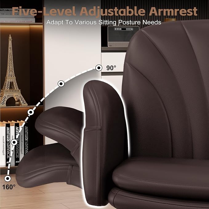 Vonesse Criss Cross Office Chair with Wheels & Armrests, Height Adjustable Vanity Chair, Makeup Chairs with Side Pockets Design, Comfortable Computer Desk Chairs for Home (PU Leather,Brown)