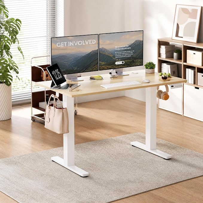 Claiks Electric Standing Desk 40x24 Inches, Adjustable Height Motorized Sit Stand Desk with 3 Memory Presets&Cable Management, Space-Optimized Computer Workstation for Home Office&Bedroom, Nature