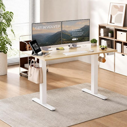 Claiks Electric Standing Desk 40x24 Inches, Adjustable Height Motorized Sit Stand Desk with 3 Memory Presets&Cable Management, Space-Optimized Computer Workstation for Home Office&Bedroom, Nature