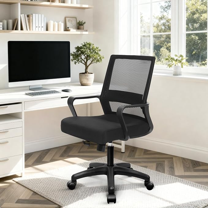 NEO Chair Office Desk Chair Gaming Computer Chair Ergonomic Mesh Mid Back with Rolling Wheels Lumbar Support Comfy Swivel Adjustable for Home (All Black)