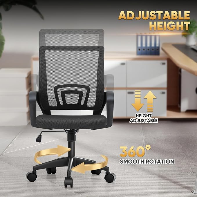 Magshion Ergonomic Office Chair 10 Pack, Mid-Back Mesh Desk Chair, Adjustable Swivel Computer Chair with Lumbar Support & Breathable Backrest for Gaming, Work, Study, 300 Lbs Capacity, Black