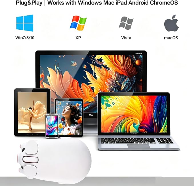Wireless Mouse Cute Pig Design Bluetooth Dual Mode Portable Compact Lightweight Silent Optical Kawaii Mice for PC Laptop Computer Tablet Macbook Pro/Air Kids Girls Student School Office Gift White