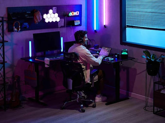 WALKINGDESK 75x61 Inches Reversible L Shaped Standing Desk Height Adjustable with Cup Holder, Electric Corner Computer Workstation for Home Office, Ergonomic Sit Stand up Gaming Desk, Black