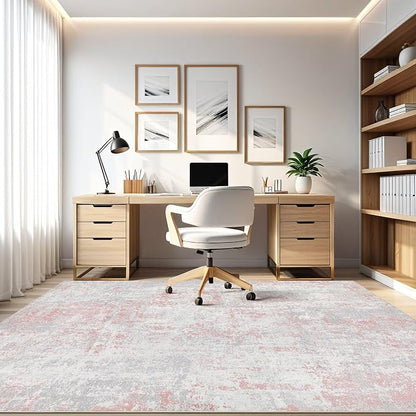 Pink Rug 5x7 Living Room: Washable Large Abstract Neutral Modern Soft Rug Stain Resistant Indoor Floor Non-Slip Accent Carpet for Girl Bedroom Nursery Playroom Office Dining Room Home