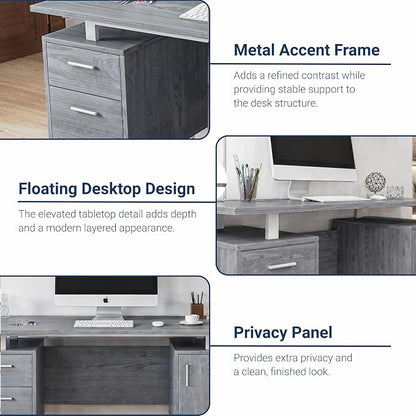 Techni Mobili Modern Office Desk with Storage, Gray