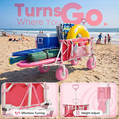 Sekey Heavy Duty Beach Wagon with 9" Big Sand-Proof Wheels, 300L Oversized Foldable Beach Cart with Cooler| Adjustable Handle & Balloon Tires for Sand, Camping,Vacation
