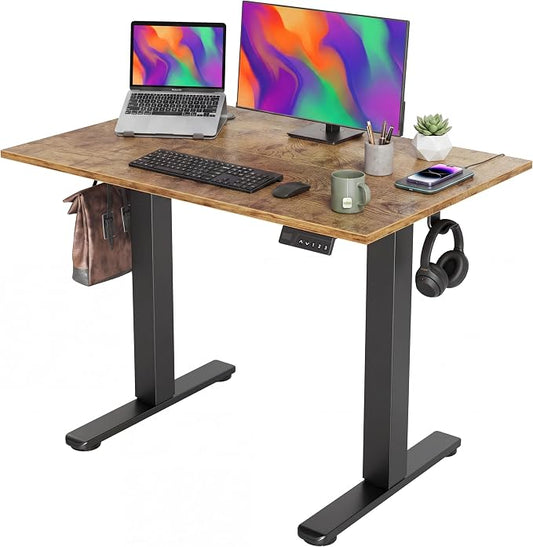 Claiks Electric Standing Desk, 40 x 24 Inch Height Adjustable Sit Stand Desk for Home Office, Computer Desk with Memory Presets, Cable Management & Headphone Hooks, 156 lbs Capacity, Rustic Brown