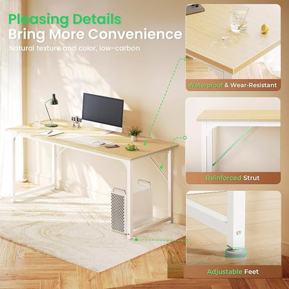 Huuger Computer Desk, 54 Inch Office Desk, Gaming Desk with Storage, Writing Desk Work Desk for Home Office, Study, Modern Simple Desk, Large Legroom, Metal Frame, Maple