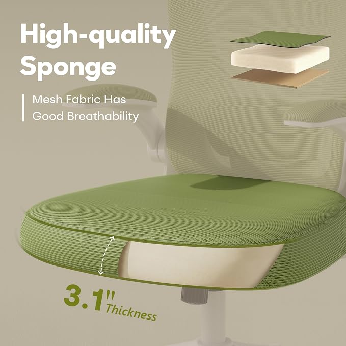 SeekFancy Ergonomic Office Chair M903, Computer Desk Chair | High Back Mesh Office Chair with Adjustable Lumbar Support, Headrest, Flip-Up Armrests, Wheels, 330LBS Capacity, Green