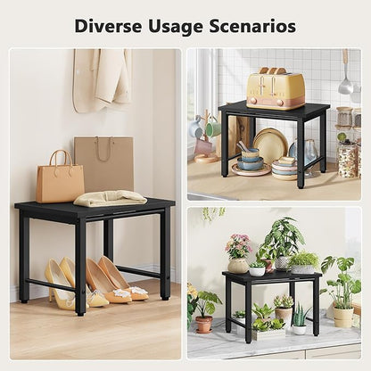 Gewudraw Printer Stand-Desktop Shelf Storage Organizer for Printers,Small End Table, Book Shelf and Wooden Desk Shelf for Home Office, Black