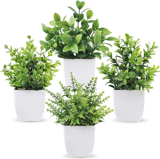 Der Rose 4 Pack Fake Plants Mini Artificial Greenery Potted Plants for Home Decor Indoor Office Table Room Farmhouse